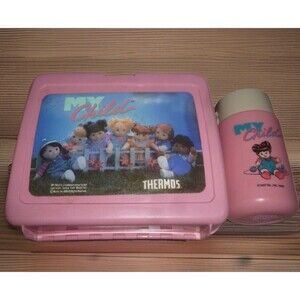 VINTAGE MY CHILD PLASTIC LUNCH BOX PAIL & THERMOS 1986 MATTEL COMPLETE ORIGINAL